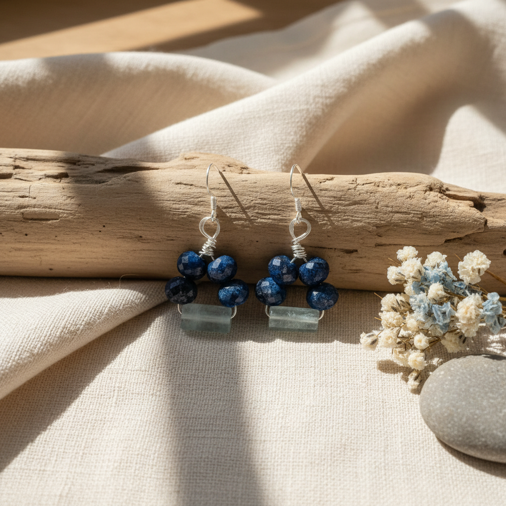 Aquamarine Azurite Green Rutilated Quartz Necklace - 22" Paradise Collection