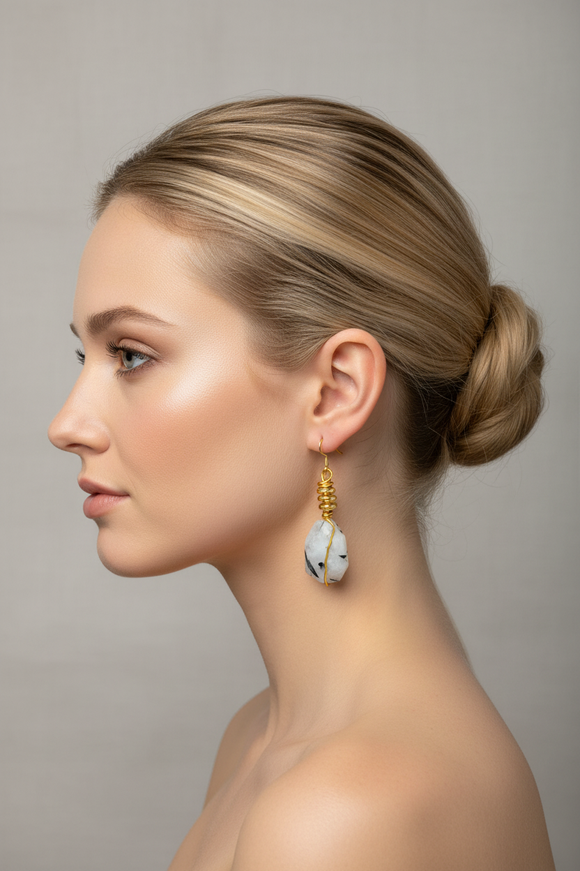 Black & White Rutilated Quartz Necklace - 14K Gold Plated Bohemian