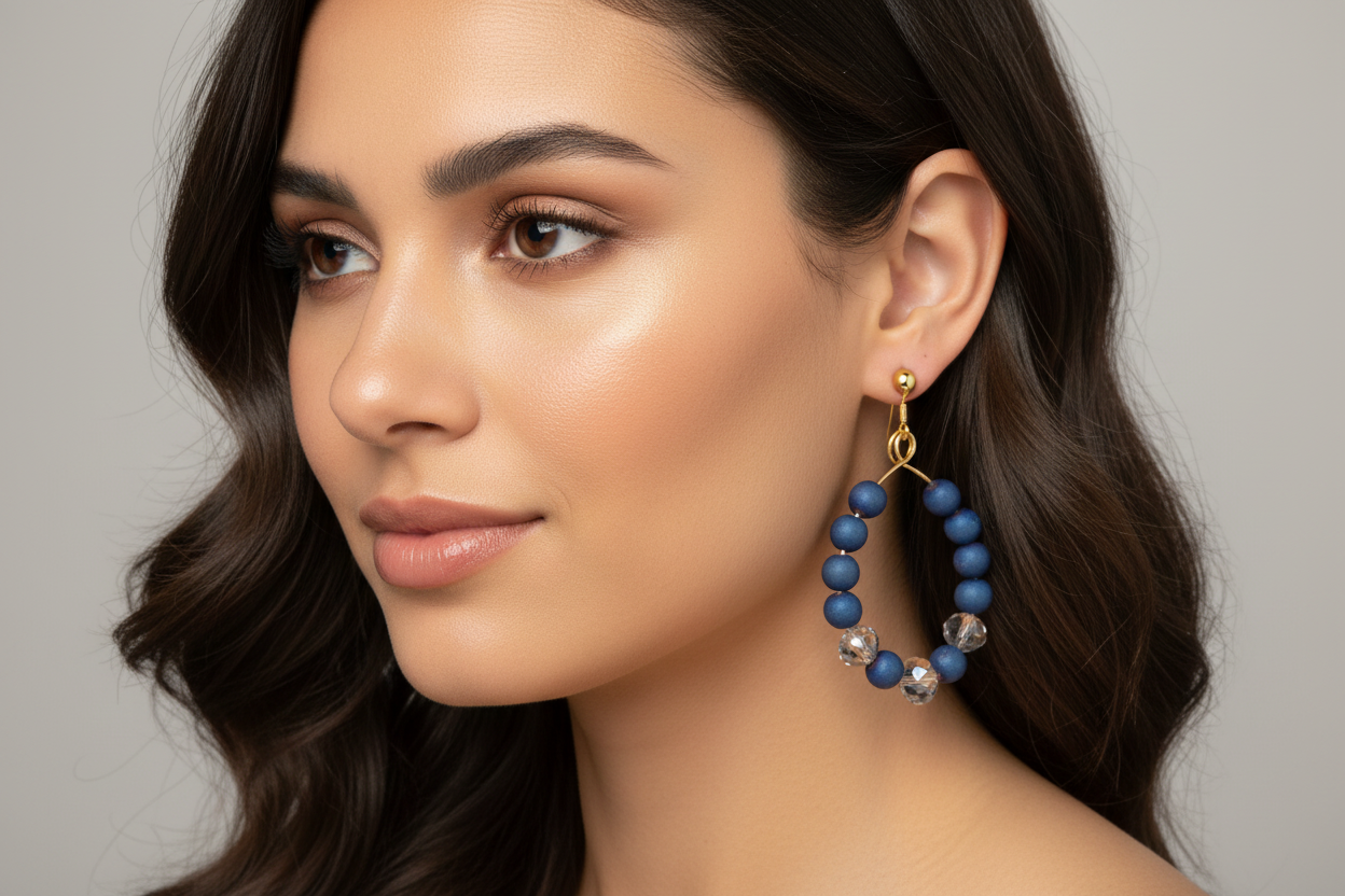 Gold Druzy Hoop Earrings - Silver Crystal 14K Gold Plated Copper