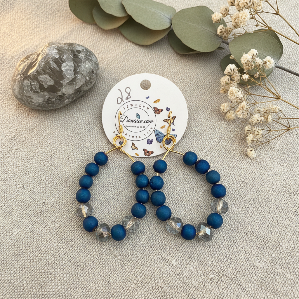 Gold Druzy Hoop Earrings - Silver Crystal 14K Gold Plated Copper