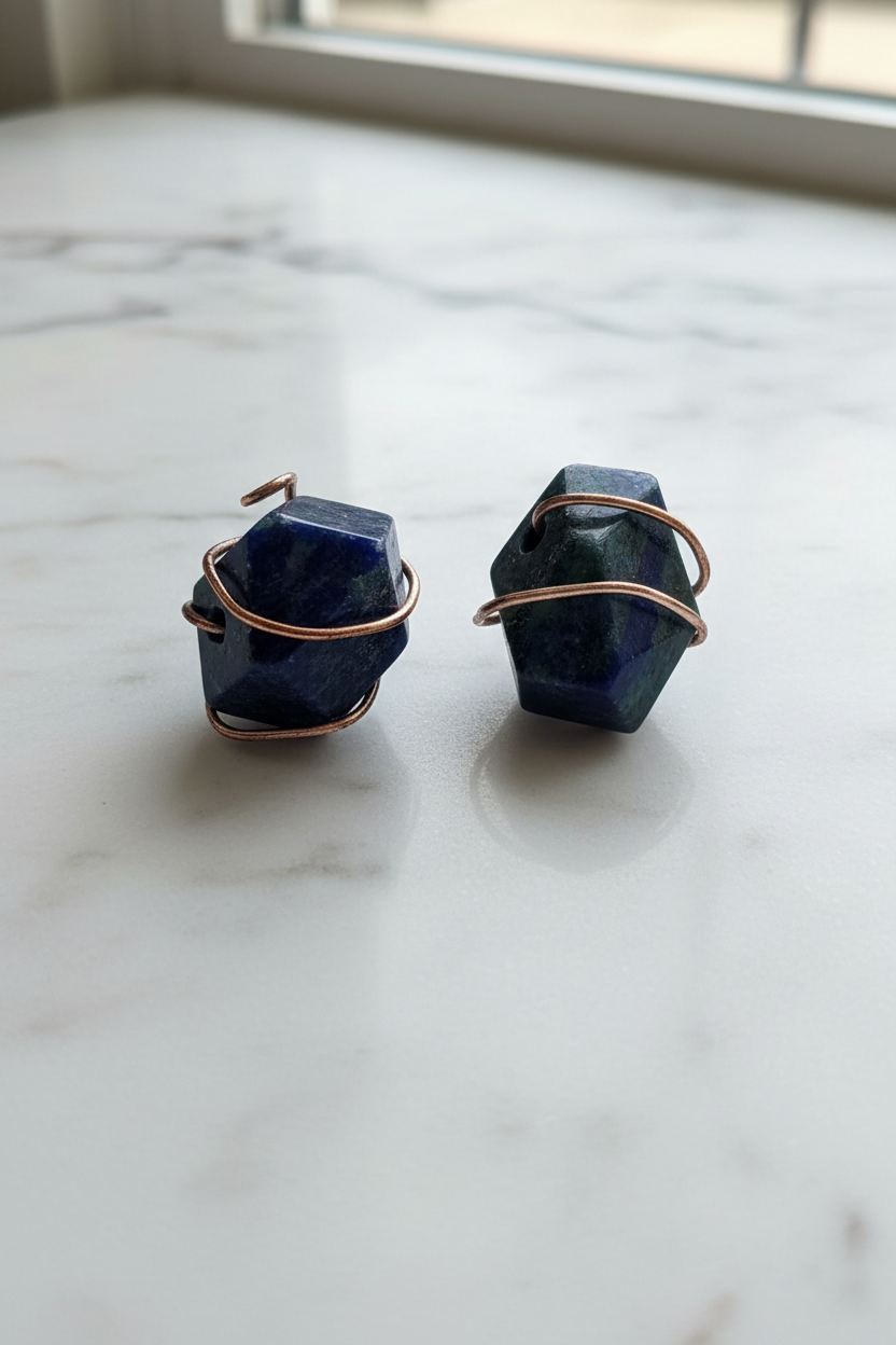 Chrysocolla Stud Earrings – Wire Wrapped Copper | One of a Kind