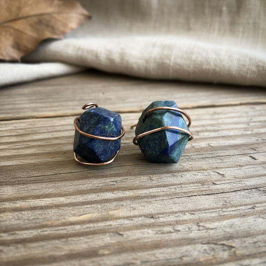 Chrysocolla Stud Earrings – Wire Wrapped Copper | One of a Kind