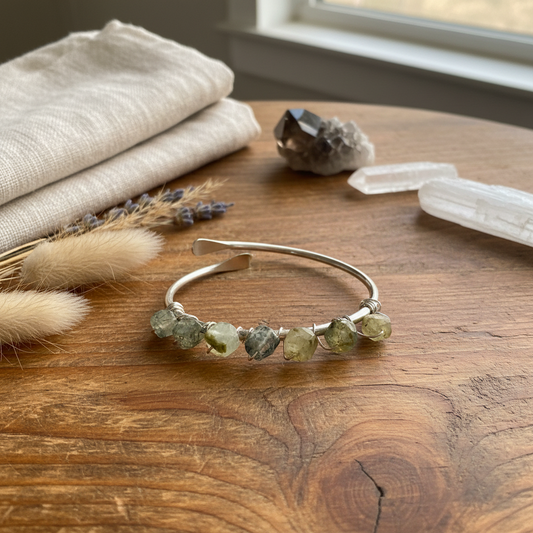 Wire Wrapped Green Prehnite Stone – Copper & Sterling Silver Plated
