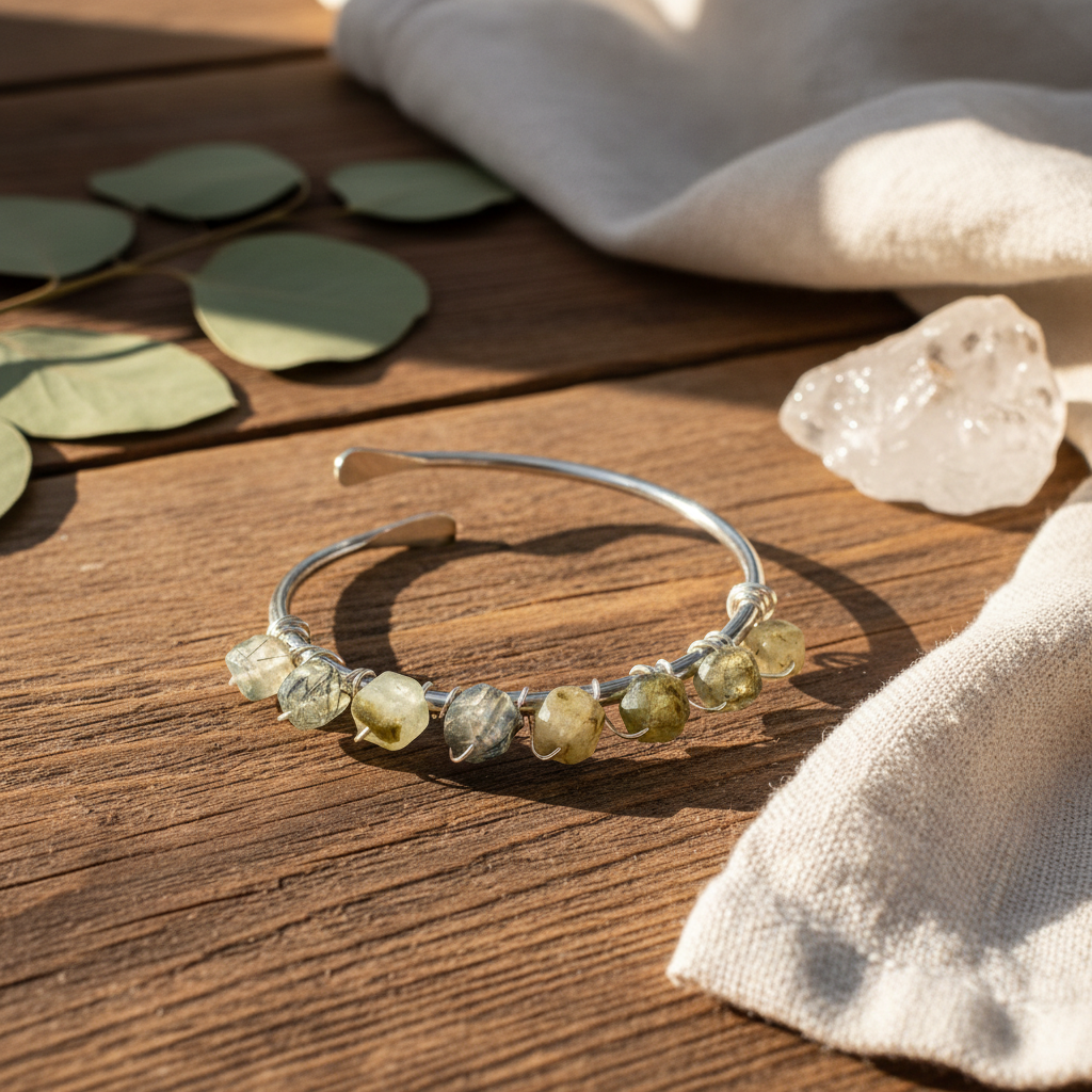 Wire Wrapped Green Prehnite Stone – Copper & Sterling Silver Plated