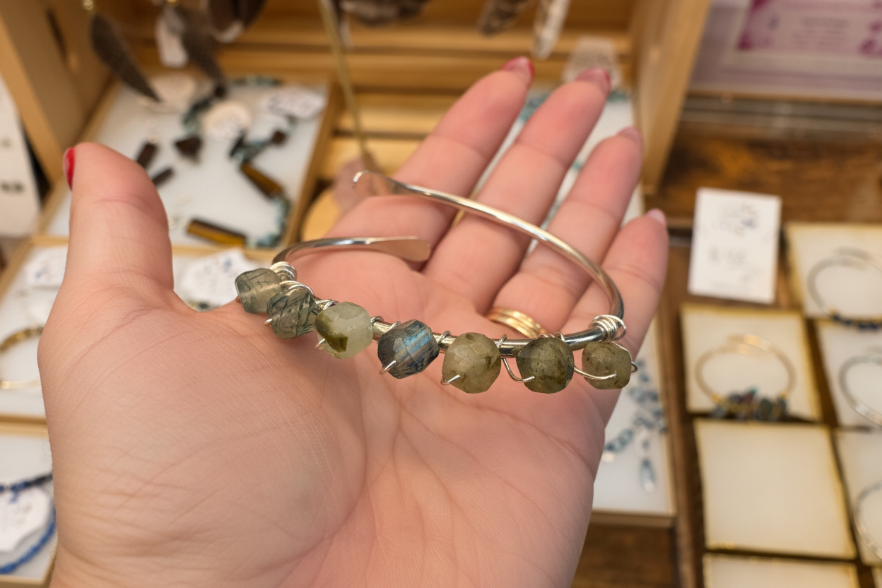 Wire Wrapped Green Prehnite Stone – Copper & Sterling Silver Plated