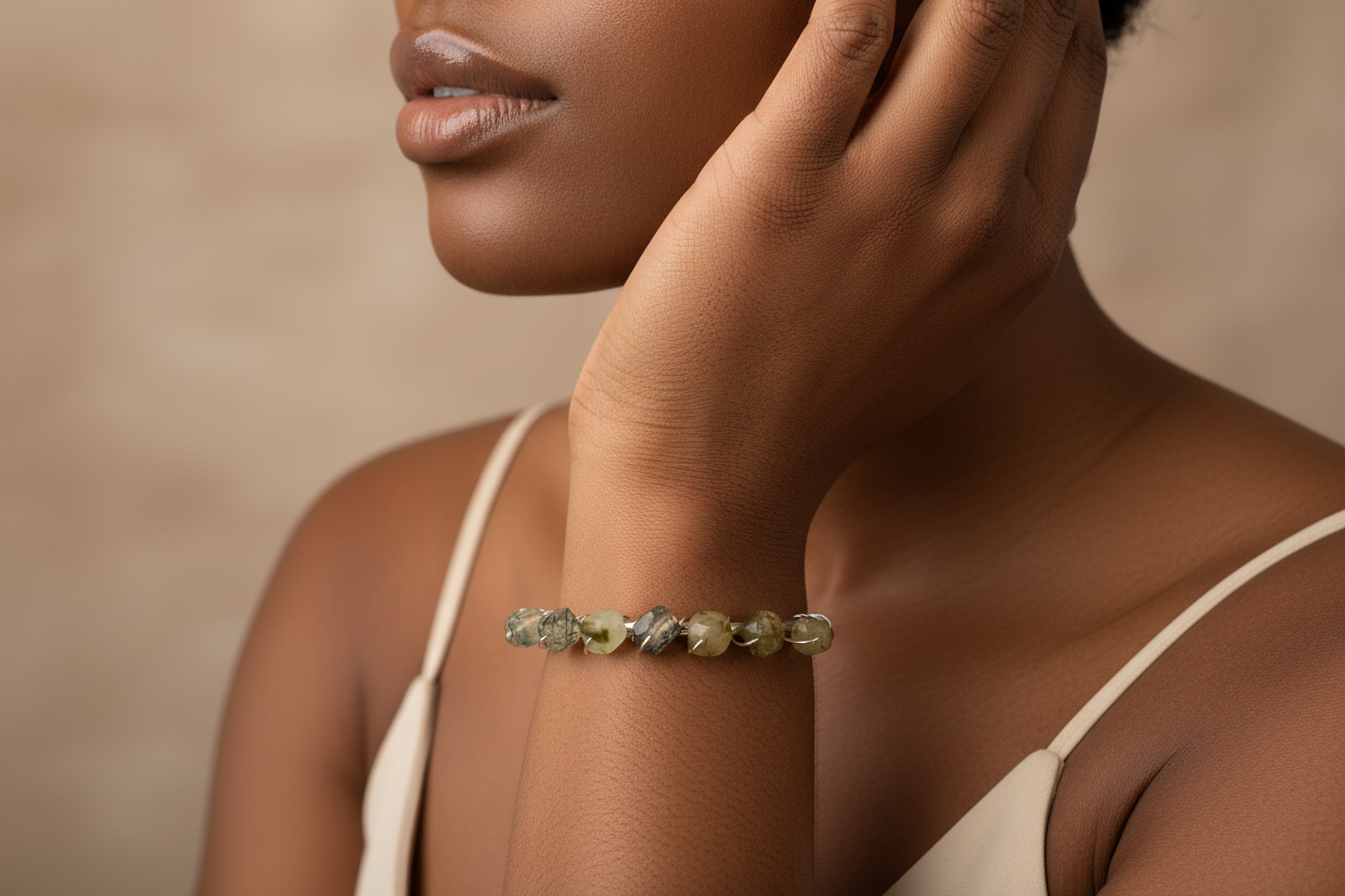 Wire Wrapped Green Prehnite Stone – Copper & Sterling Silver Plated