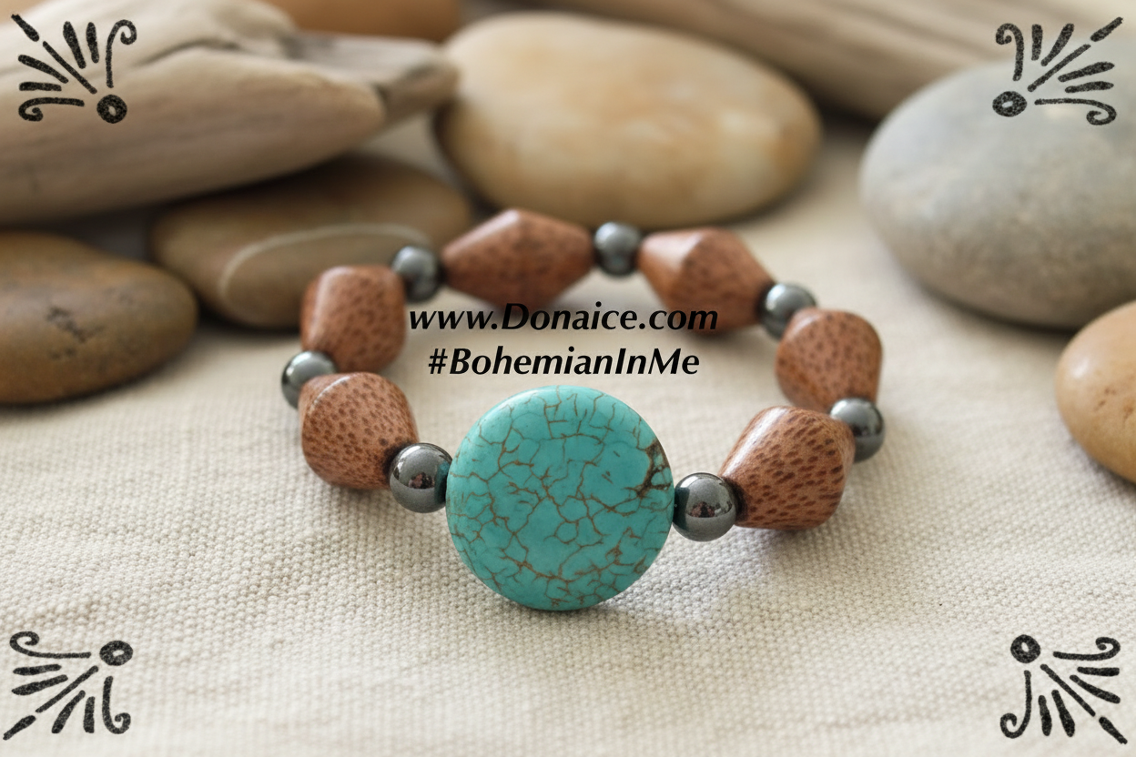 Turquoise Wood Hematite Bracelet - Bohemian In Me Collection