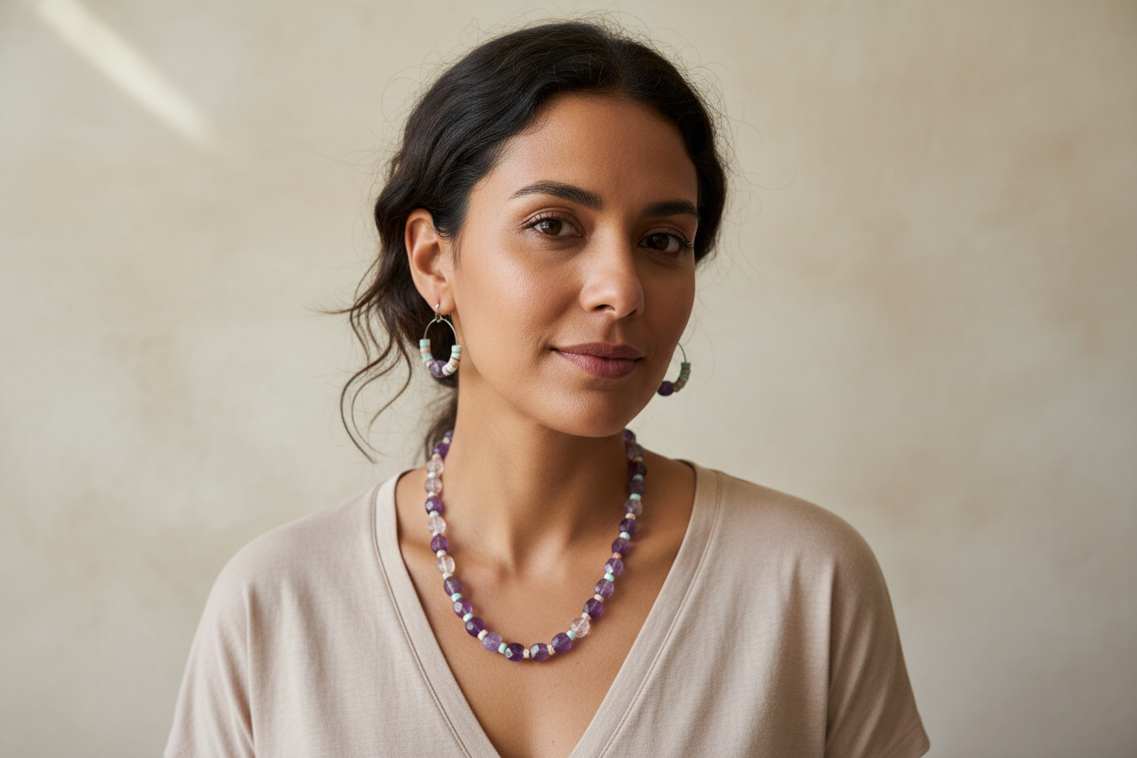 Amethyst & Opal Necklace and Earrings Set - One of a Kind