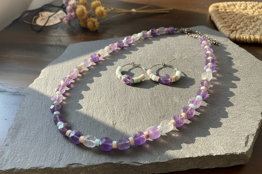 Amethyst & Opal Necklace and Earrings Set - One of a Kind