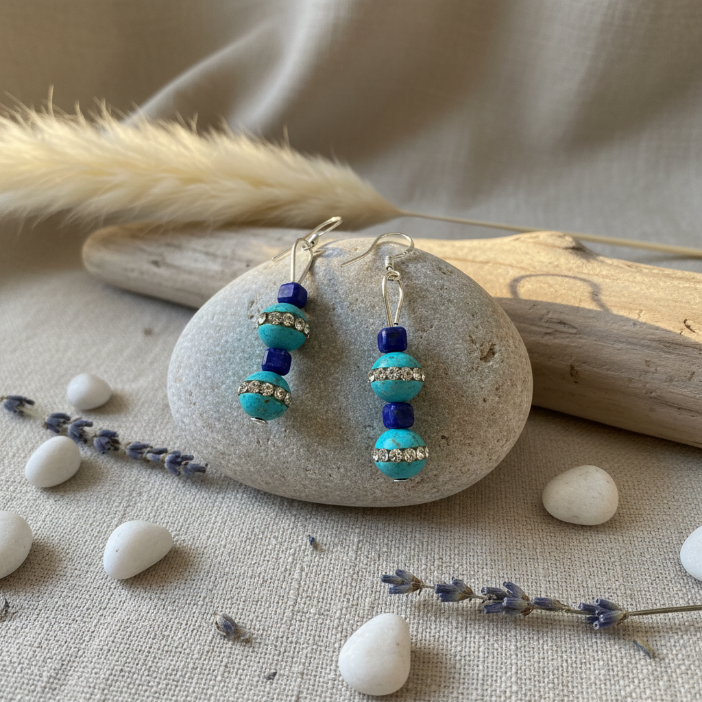 Turquoise Lapis Lazuli Earrings - Hypoallergenic Silver Plated