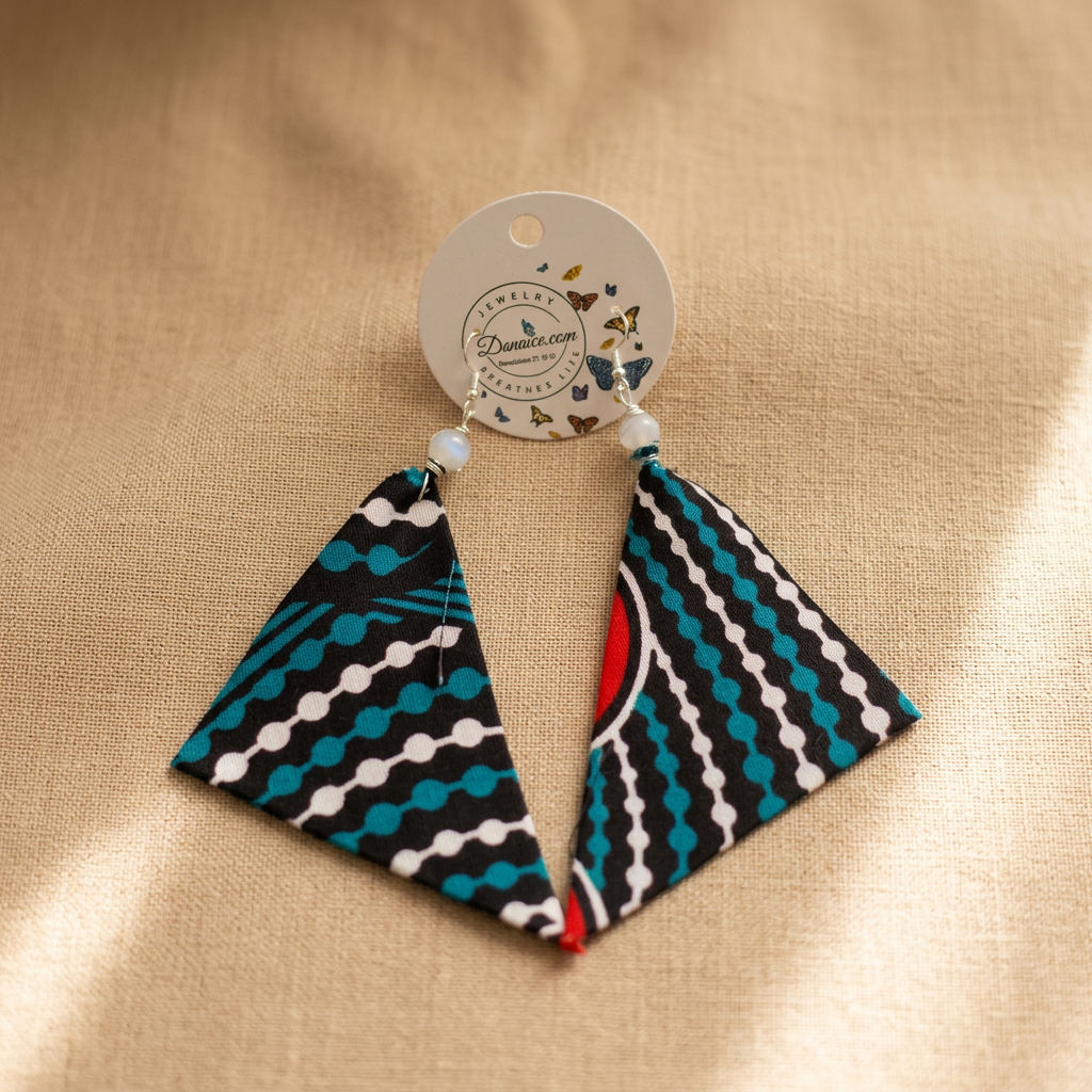 Teal Rhythm Triangle Statement Earrings