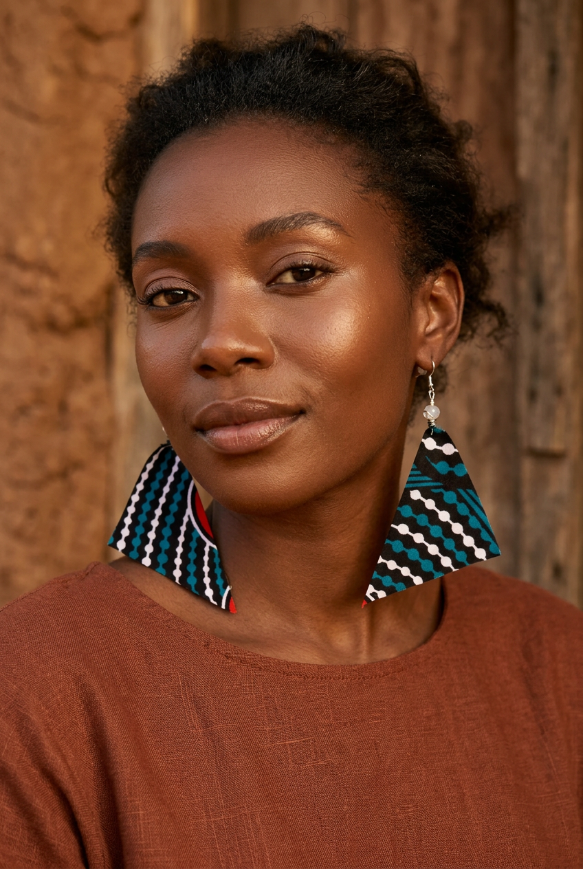 Teal Rhythm Triangle Statement Earrings