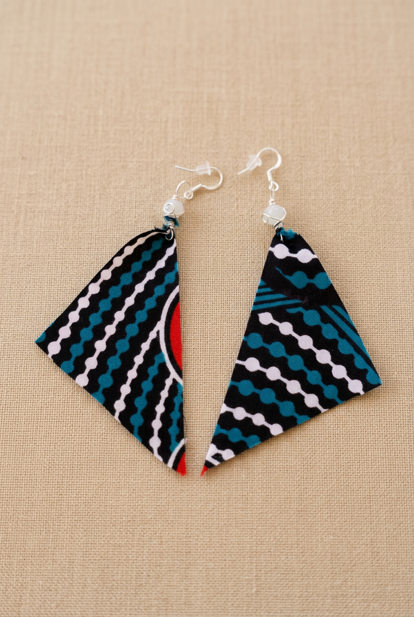 Teal Rhythm Triangle Statement Earrings