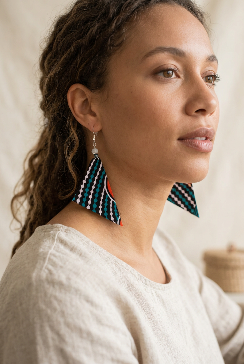 Teal Rhythm Triangle Statement Earrings