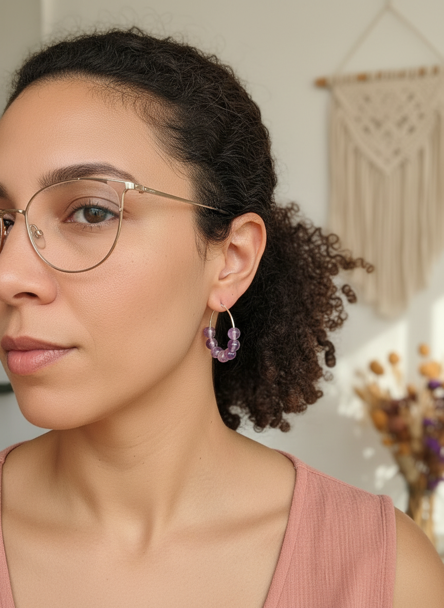 Amethyst Hoop Earrings Lifestyle Shot
