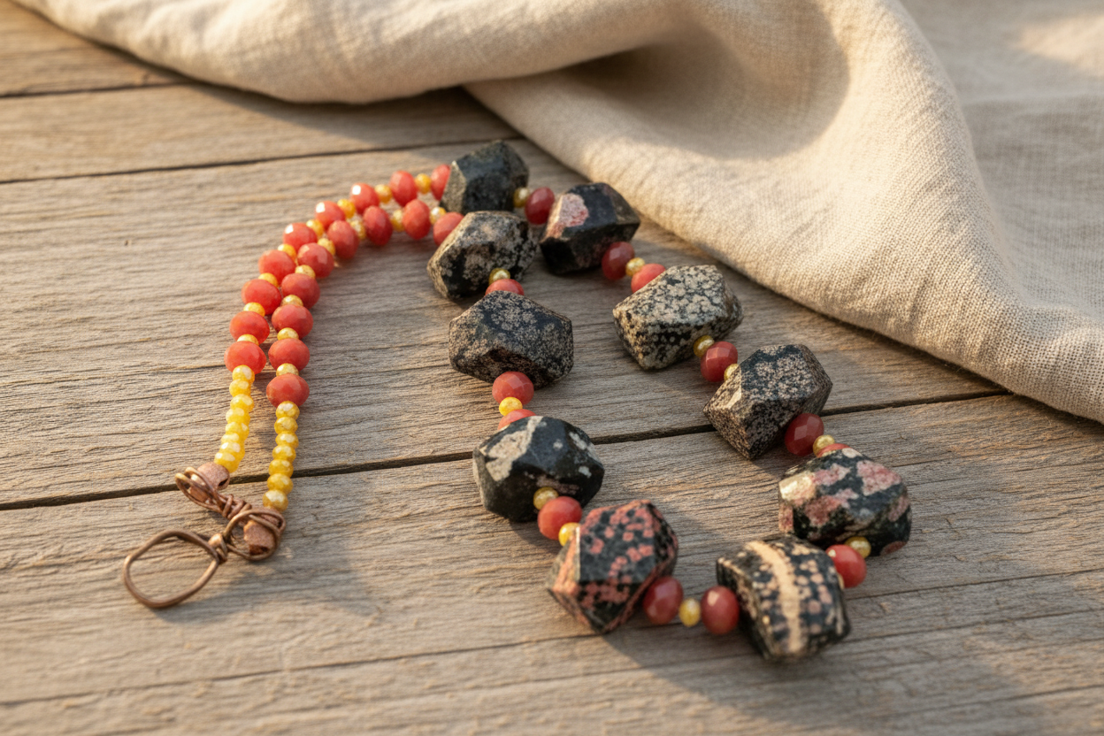 Multicolor Jasper Necklace - Handcrafted Rose Gold Copper Chain