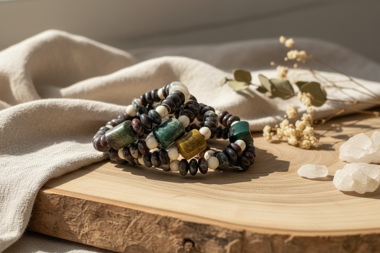 Jasper Howlite Bangle Bracelet - Memory Wire Wraparound