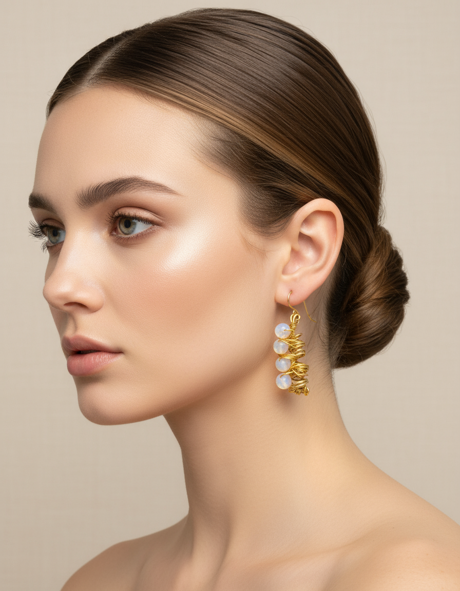 Opalite Earrings - 24K Gold Wire Wrapped Over Copper