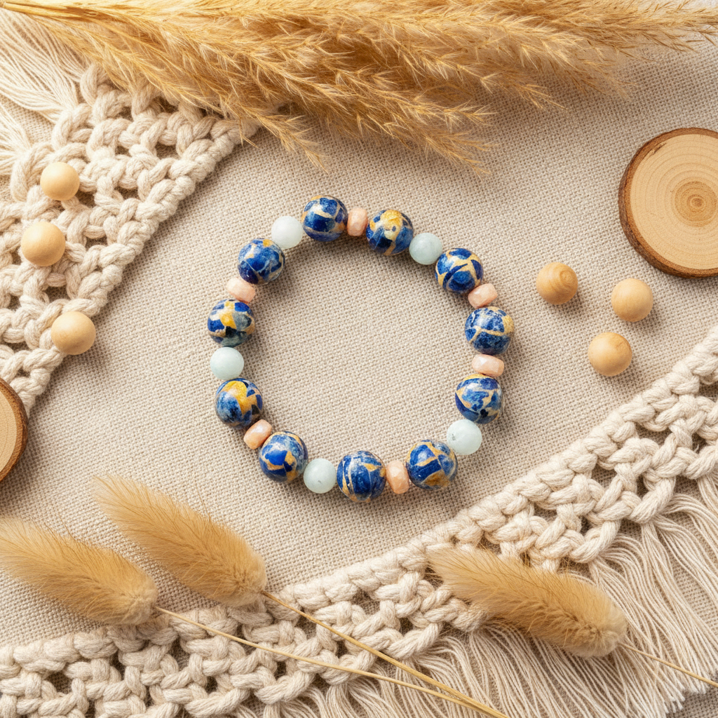 Sodalite African Opal Bracelet - Blue Orange Ocean Inspired