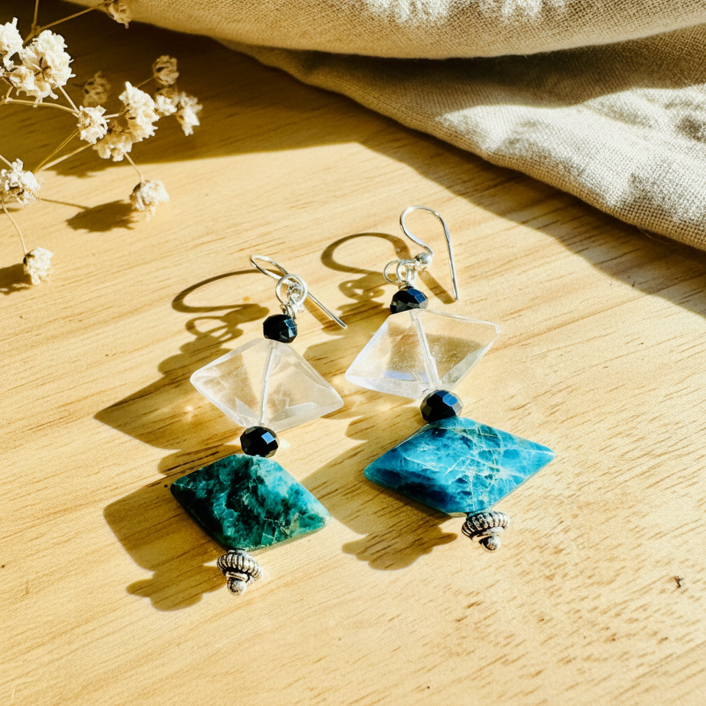 Apatite Quartz Crystal Earrings - Sterling Silver Over Copper