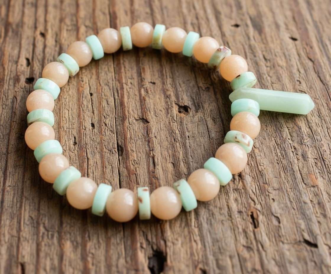 African Opal Sunstone Amazonite Bracelet - Stretch 7" | Bohemian In Me