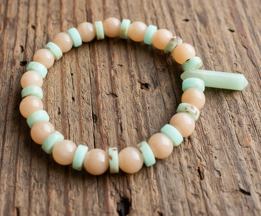 African Opal Sunstone Amazonite Bracelet - Stretch 7" | Bohemian In Me
