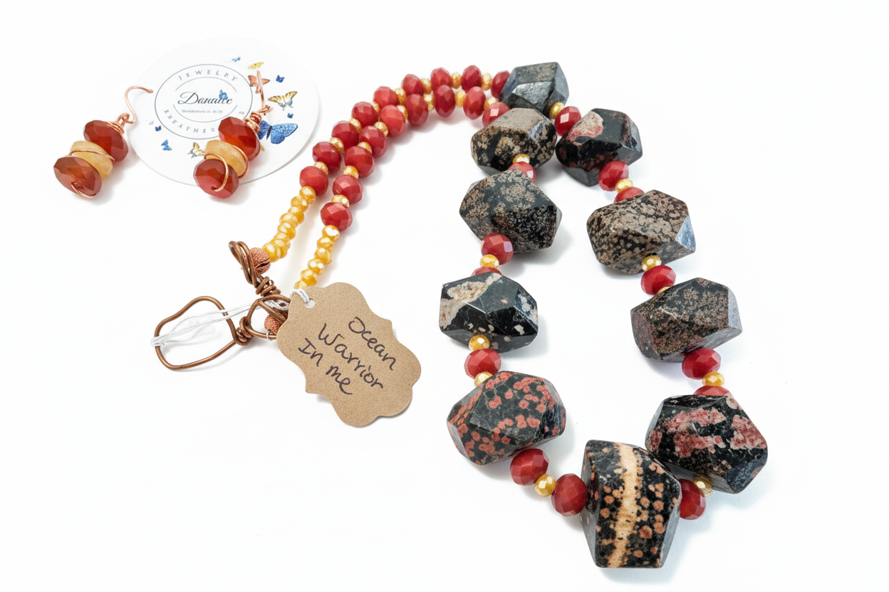 Multicolor Jasper Necklace - Handcrafted Rose Gold Copper Chain