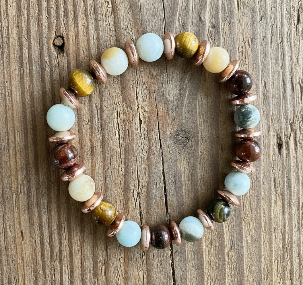 Tiger's Eye Blue African Opal Hematite Bracelet - 7" Bold