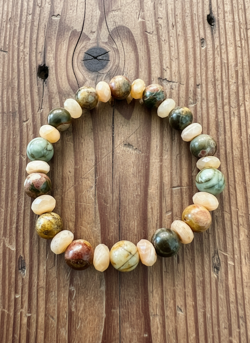 Sunstone Picture Jasper Bracelet - Stretch 7" One-of-a-Kind