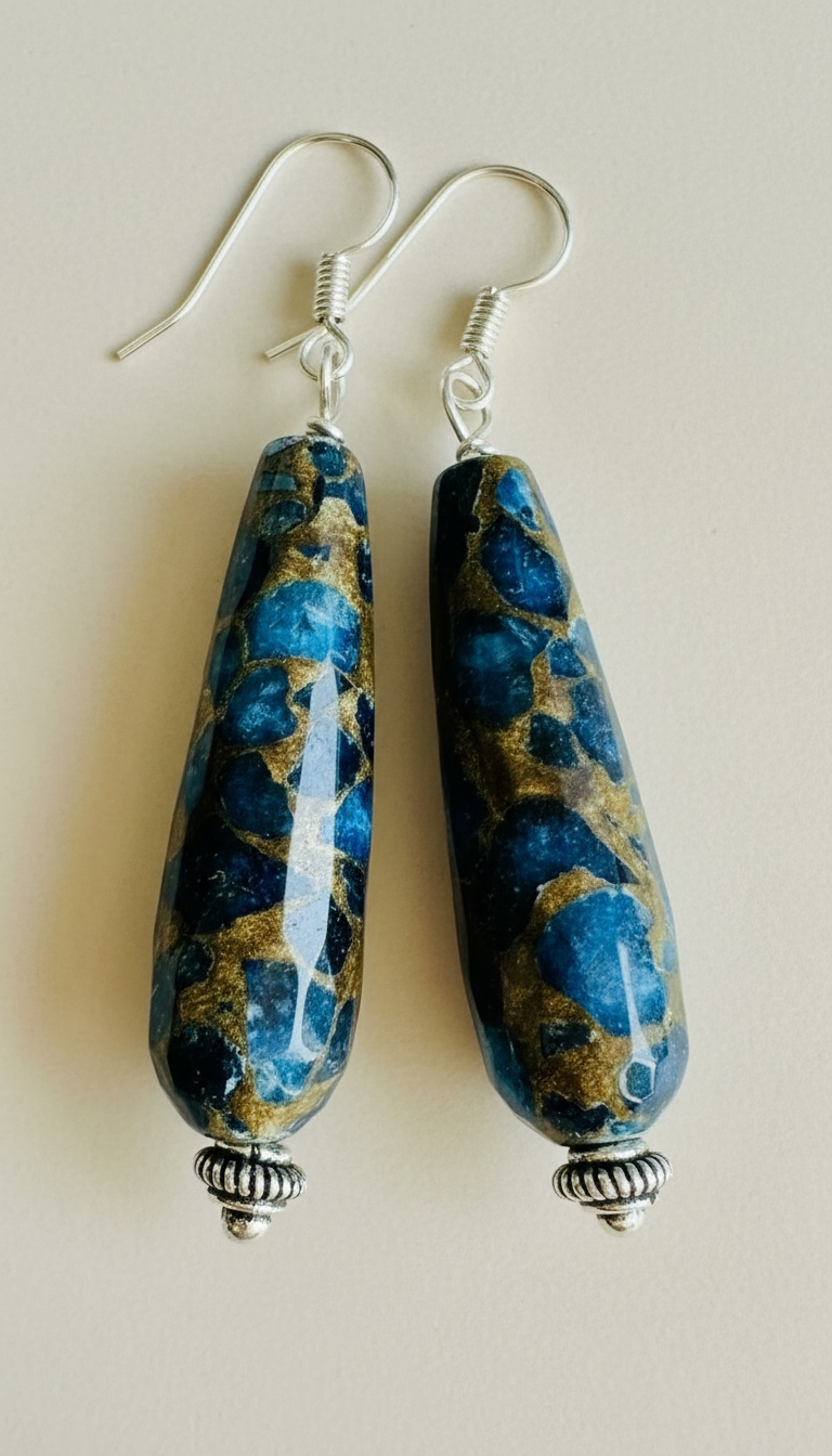 Chrysocolla Drop Earrings - Sterling Silver Handcrafted Gemstone Jewelry