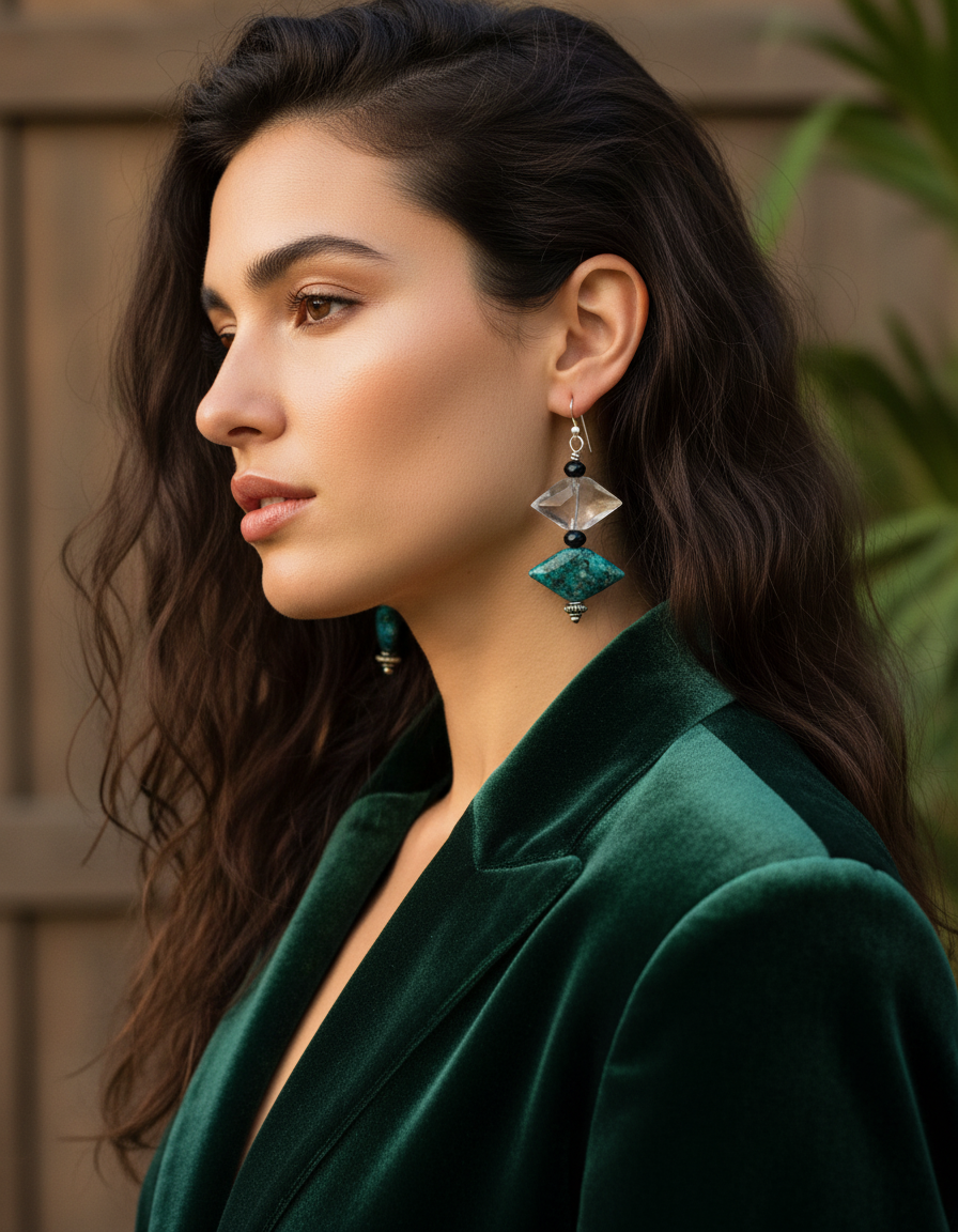 Apatite Quartz Crystal Earrings - Sterling Silver Over Copper