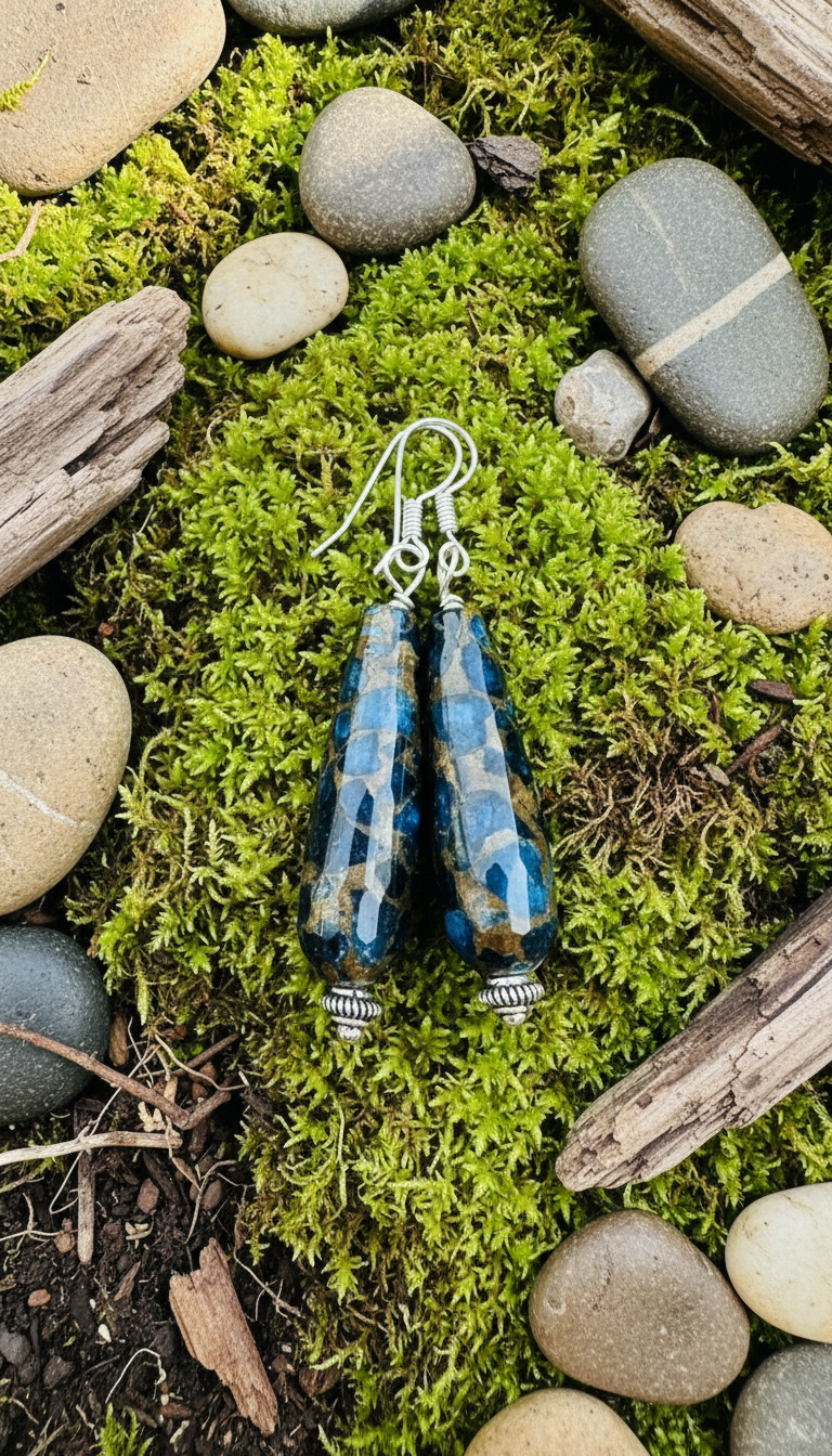 Chrysocolla Drop Earrings - Sterling Silver Handcrafted Gemstone Jewelry