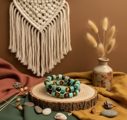 Variscite Tiger's Eye Memory Wire Bracelet - Elegant & Luxurious