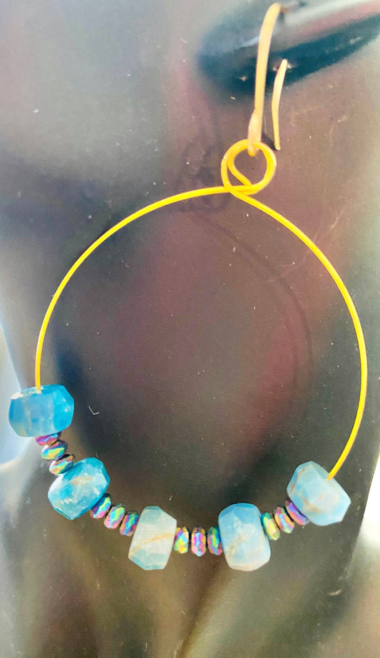 Apatite, iredescent bonded hematite, hoop earrings, hyper allergenic  Crafted from only the finest materials, these earrings are a beautiful addition to any jeweller